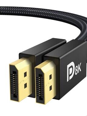 8K DisplayPort Braided Cable with Gold-Plated Connectors - Black 🆕
